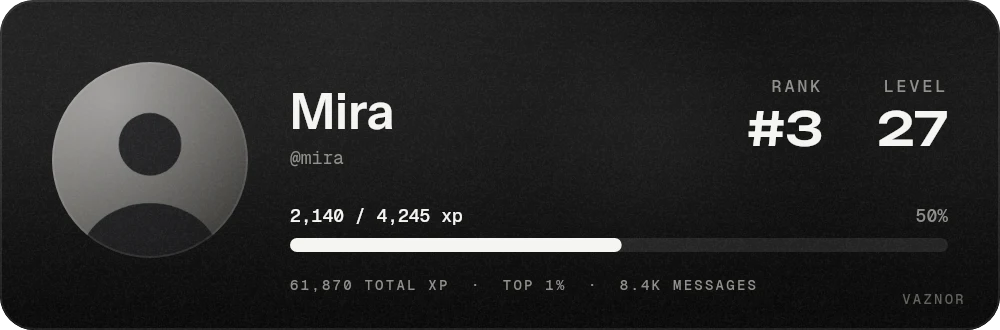 A rank card in the dark theme: level, XP and position